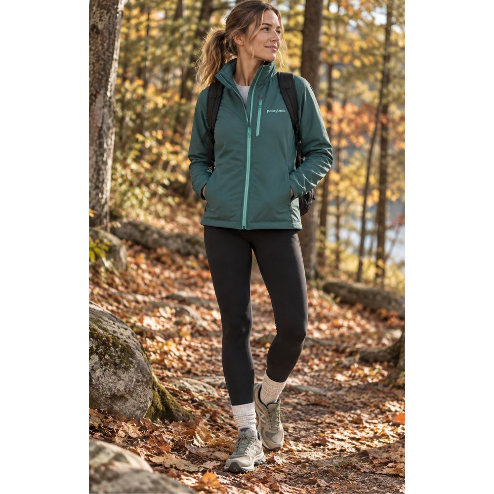 Patagonia Adze Hybrid Softshell Jacket Grey Teal Trim Womens Small